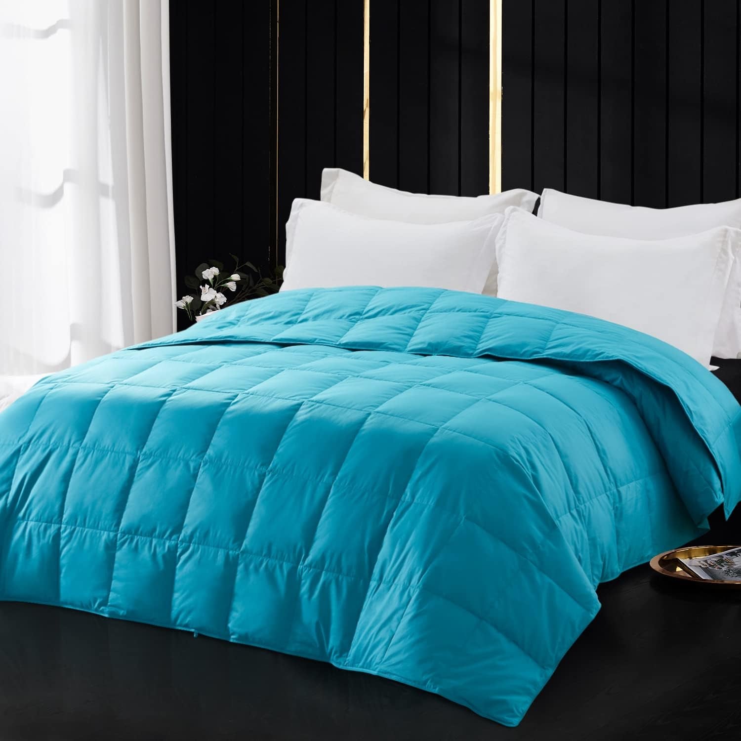 Extra Lightweight down Blanket King Size,Summer Comforter/Duvet Insert,12Oz,700 Fill Power with 8 Corner Tabs,Turquoise Blue