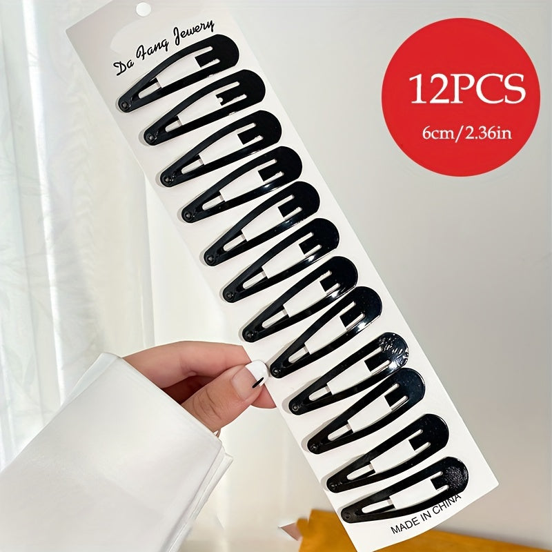 12pcs Black Hair Clip Non-slip Metal Clip Hair Accessories For Girls