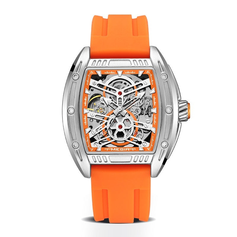 Luxury Wine Barrel Men’s Mechanical Watch – Sporty Silicone Band