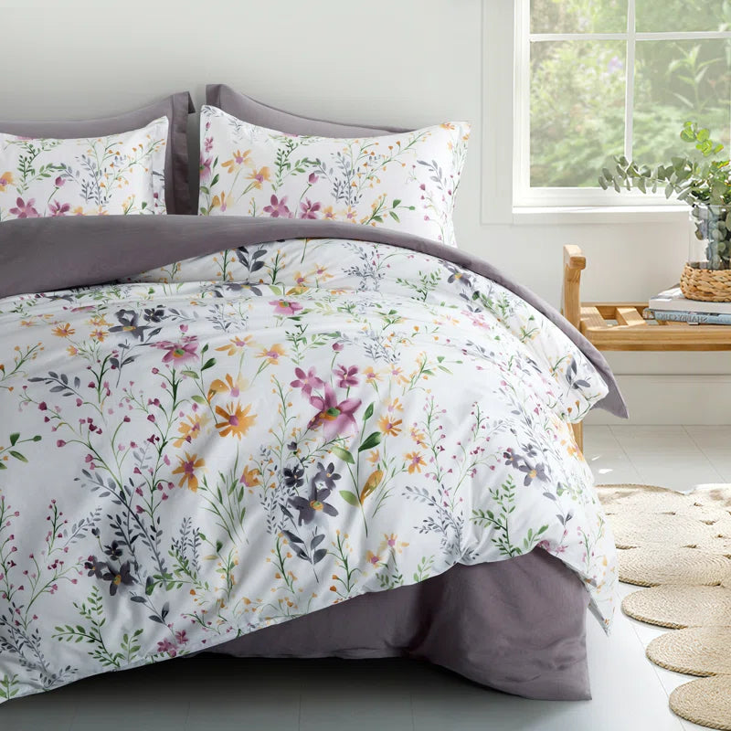 Yellow/Lilac/Green Floral Fabric Duvet Cover Set