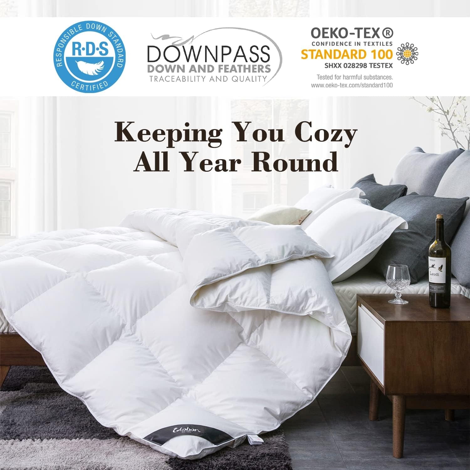 down Comforter California King Size,All Season Duvet Insert,Soft Noiseless Shell, Medium Weight with 8 Corner Tabs, Grey…