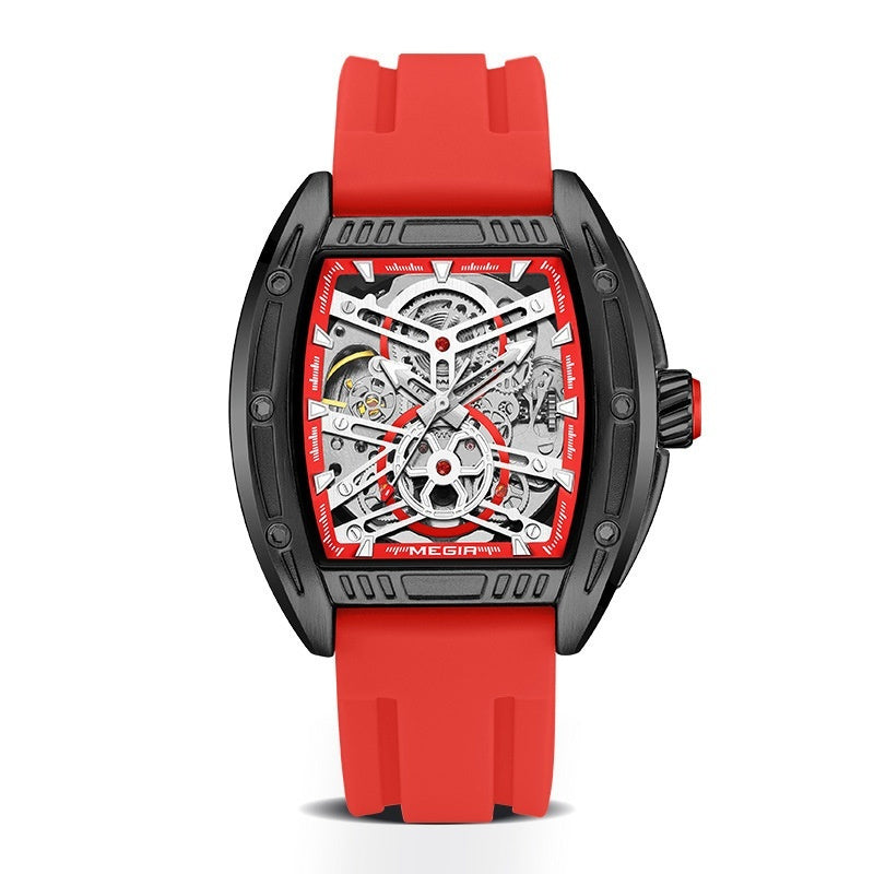 Luxury Wine Barrel Men’s Mechanical Watch – Sporty Silicone Band