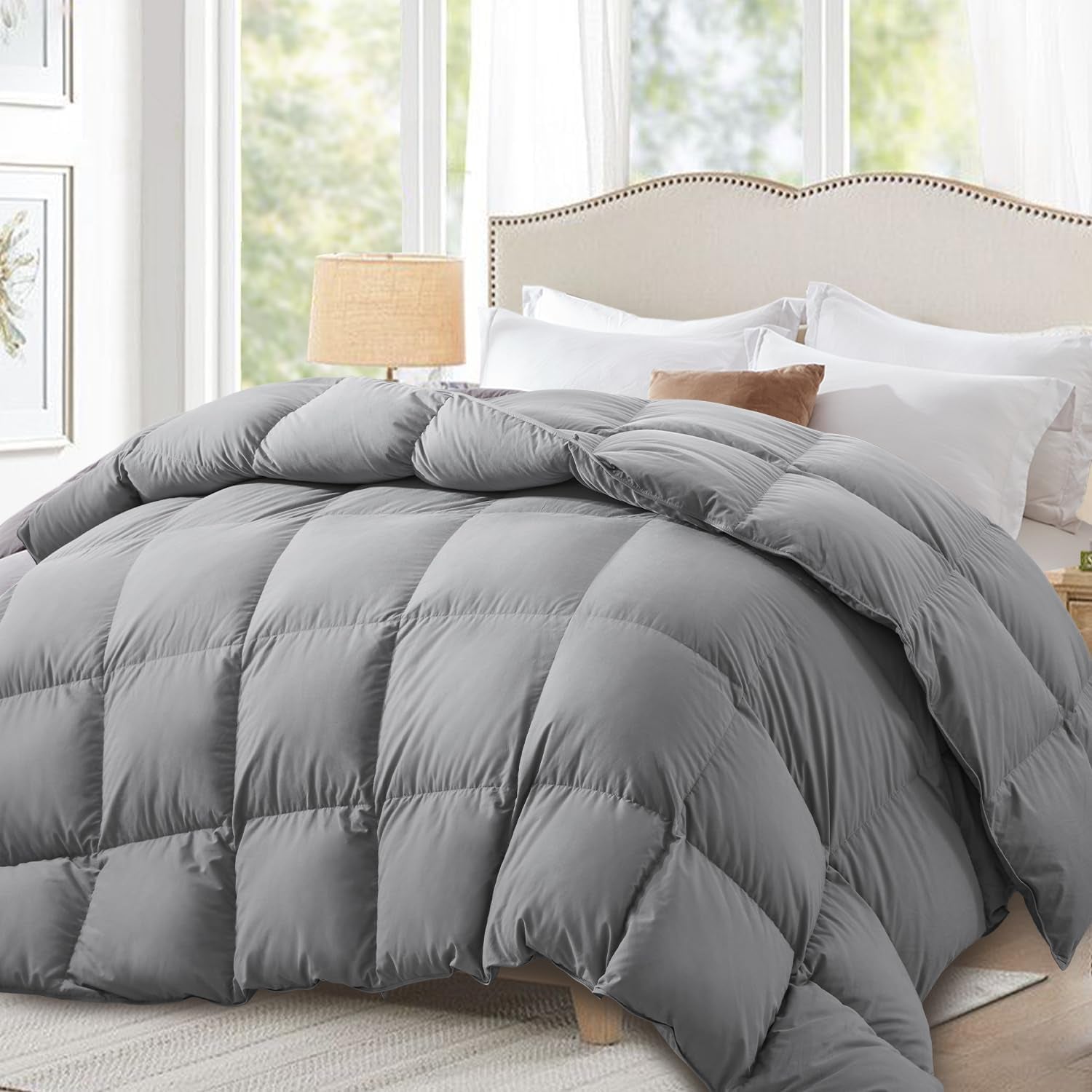 down Comforter California King Size,All Season Duvet Insert,Soft Noiseless Shell, Medium Weight with 8 Corner Tabs, Grey…