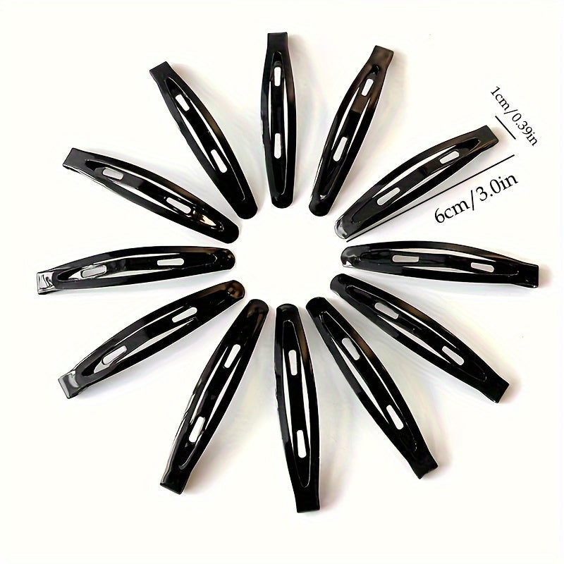 12pcs Black Hair Clip Non-slip Metal Clip Hair Accessories For Girls