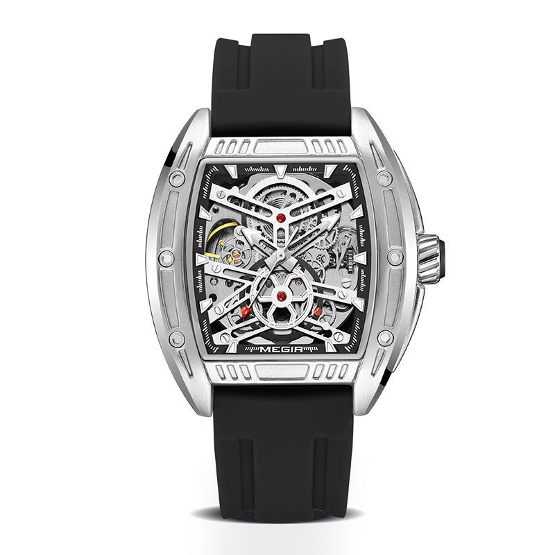 Luxury Wine Barrel Men’s Mechanical Watch – Sporty Silicone Band