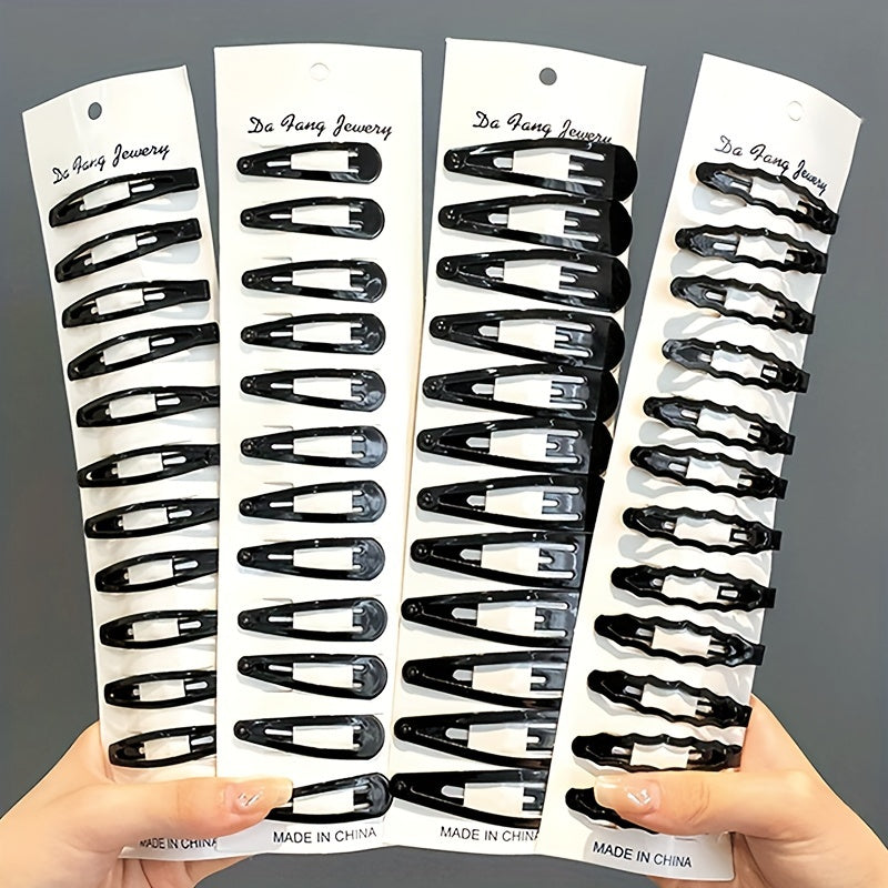 12pcs Black Hair Clip Non-slip Metal Clip Hair Accessories For Girls
