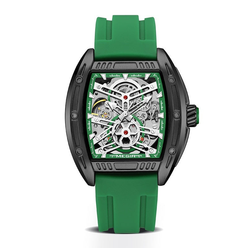Luxury Wine Barrel Men’s Mechanical Watch – Sporty Silicone Band