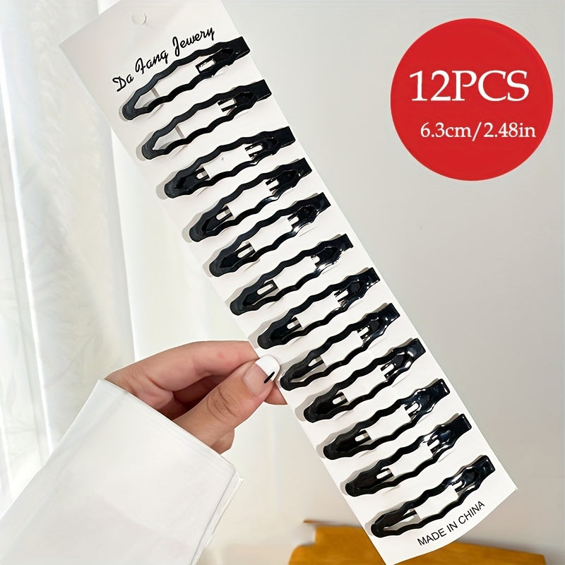 12pcs Black Hair Clip Non-slip Metal Clip Hair Accessories For Girls