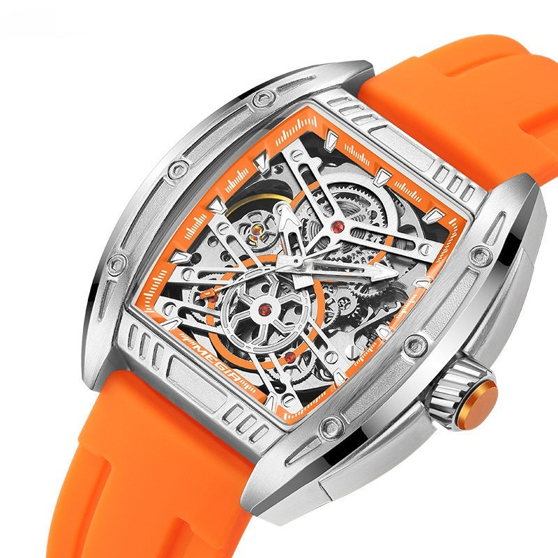 Luxury Wine Barrel Men’s Mechanical Watch – Sporty Silicone Band