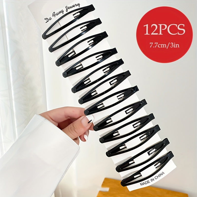 12pcs Black Hair Clip Non-slip Metal Clip Hair Accessories For Girls