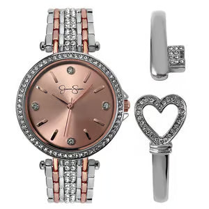 Women Simpson Tri-Tone Watch/Bracelet Set