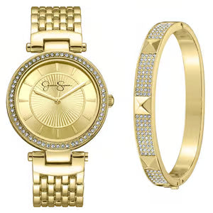 Womens Jessica Simpson Crystal Watch & Bracelet Set