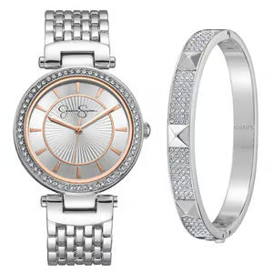 Womens Jessica Simpson Crystal Watch & Bracelet Set