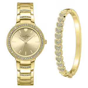 Womens Jessica Simpson Crystal Watch & Bracelet Set