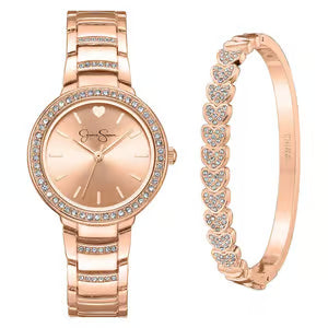 Womens Jessica Simpson Crystal Watch & Bracelet Set