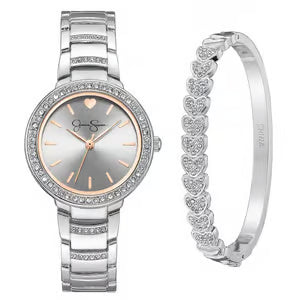 Womens Jessica Simpson Crystal Watch & Bracelet Set