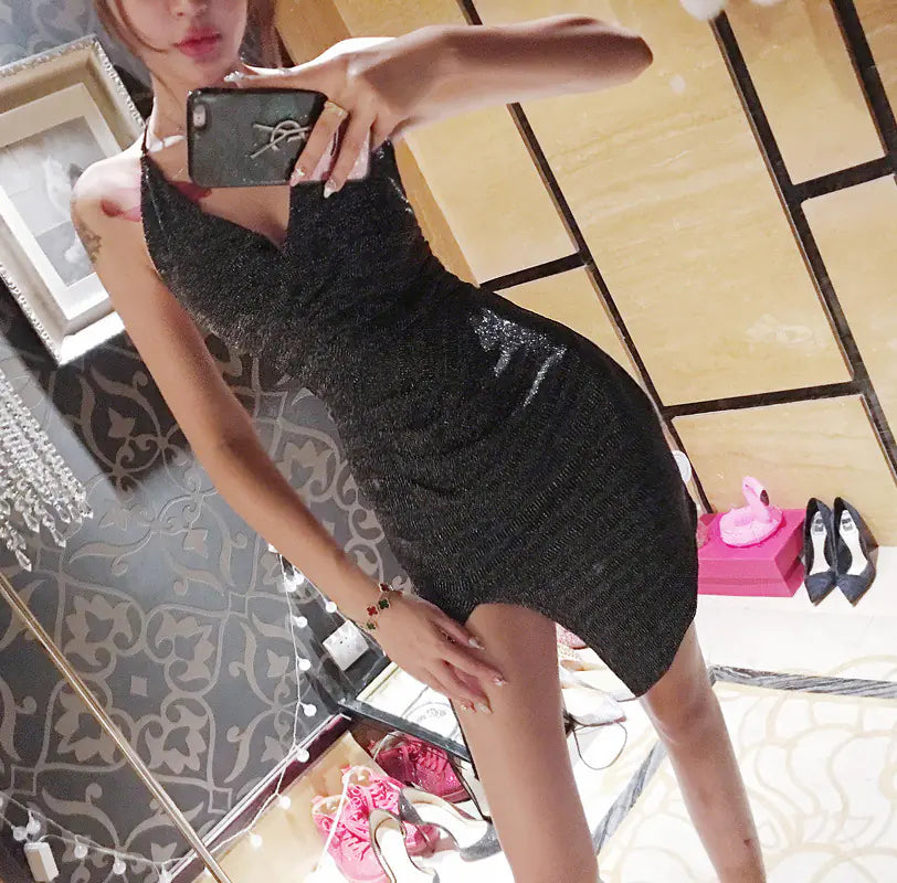 Sexy V-Neck Cross Bodycon Dress with Open Back