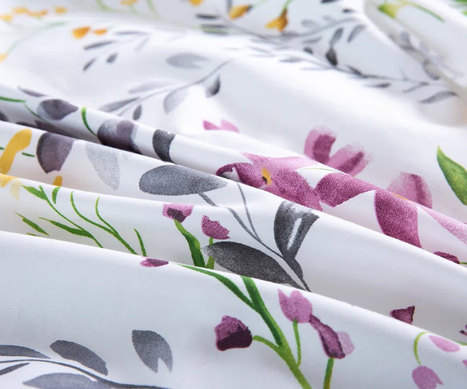 Yellow/Lilac/Green Floral Fabric Duvet Cover Set