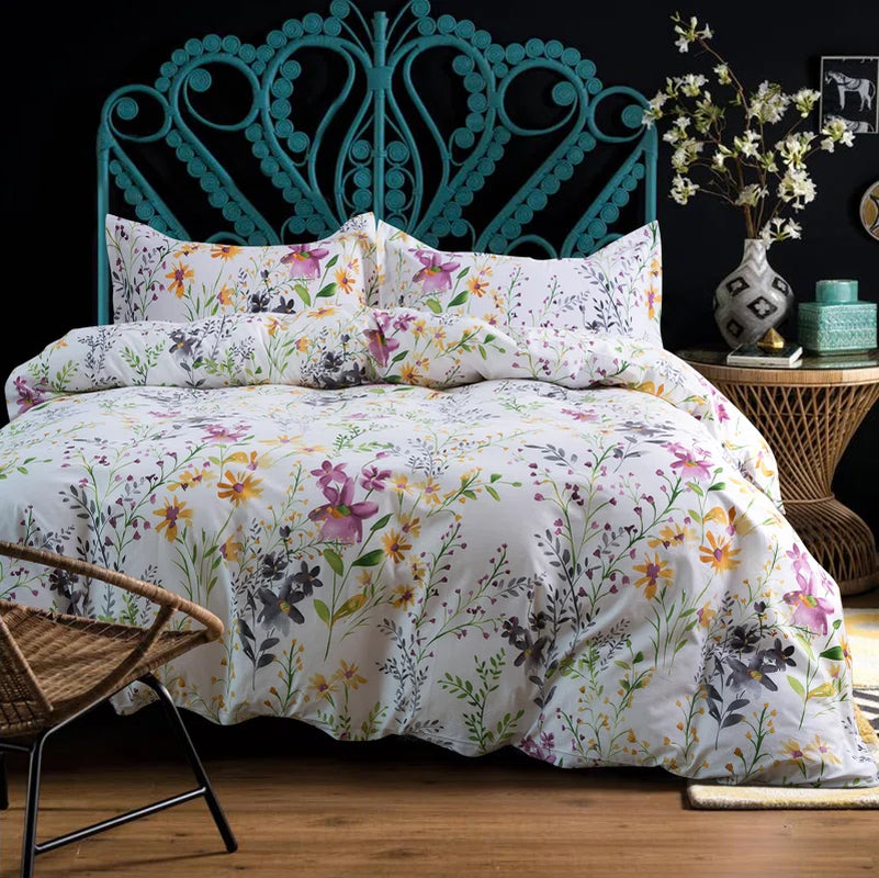 Yellow/Lilac/Green Floral Fabric Duvet Cover Set