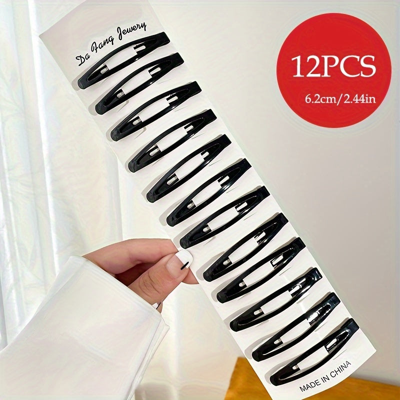 12pcs Black Hair Clip Non-slip Metal Clip Hair Accessories For Girls