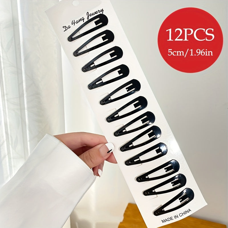 12pcs Black Hair Clip Non-slip Metal Clip Hair Accessories For Girls
