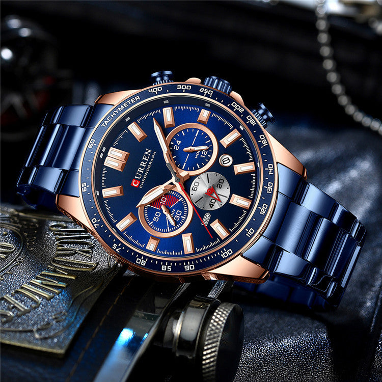 urable Men’s Quartz Timepiece – Waterproof, Calendar, Steel Bracelet
