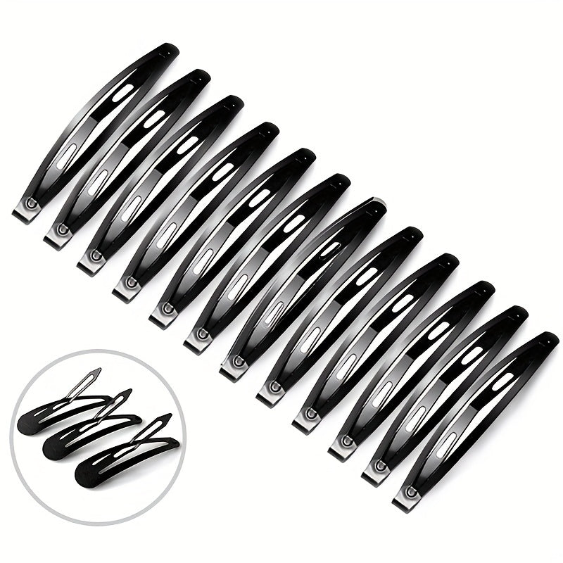 12pcs Black Hair Clip Non-slip Metal Clip Hair Accessories For Girls