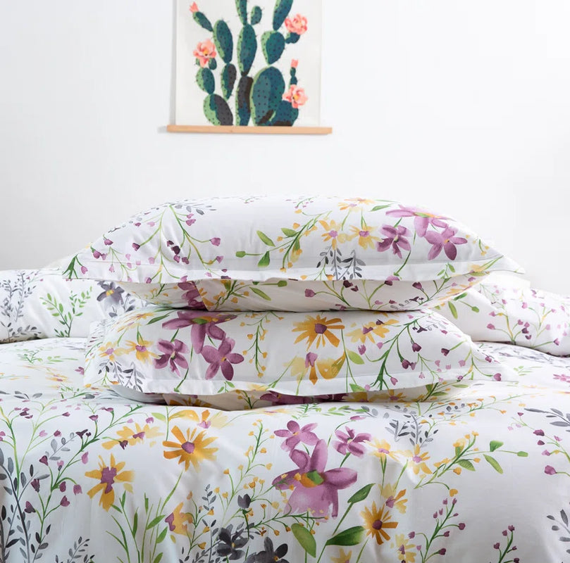 Yellow/Lilac/Green Floral Fabric Duvet Cover Set