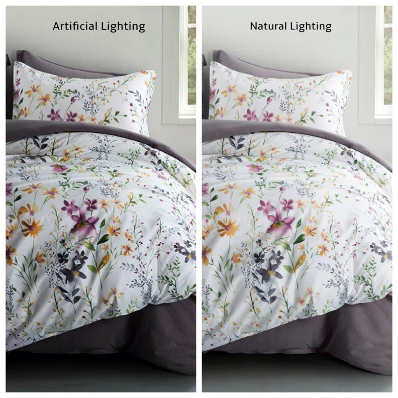 Yellow/Lilac/Green Floral Fabric Duvet Cover Set