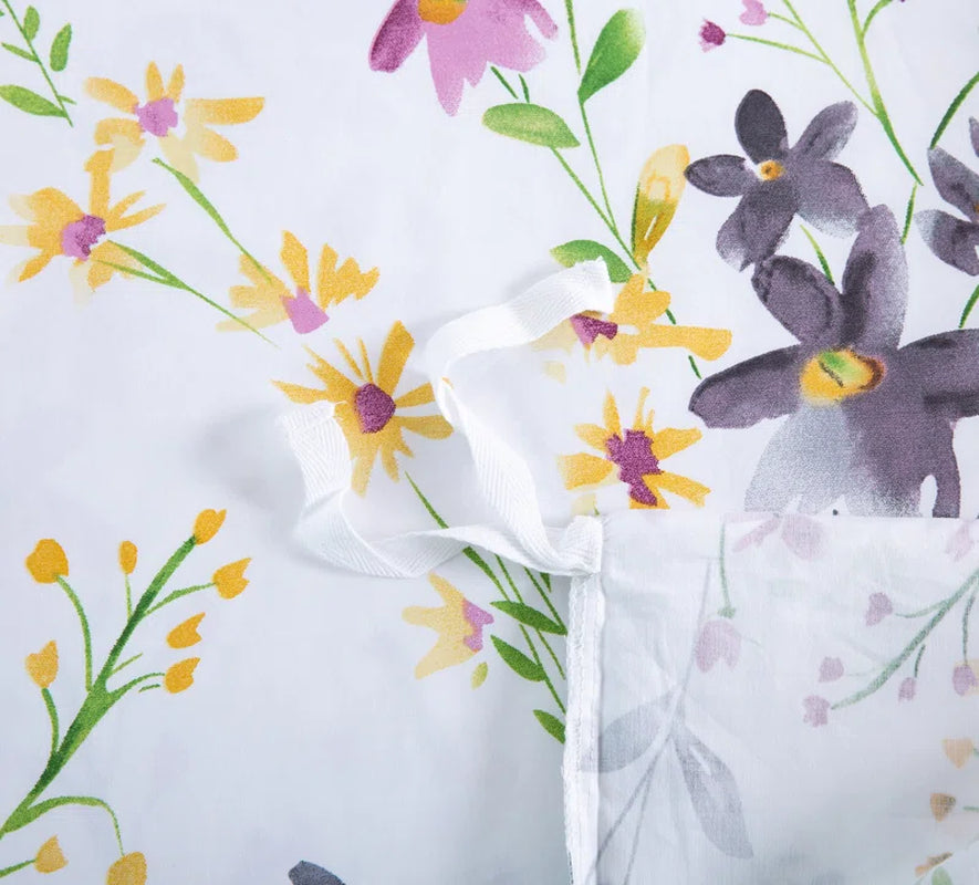 Yellow/Lilac/Green Floral Fabric Duvet Cover Set