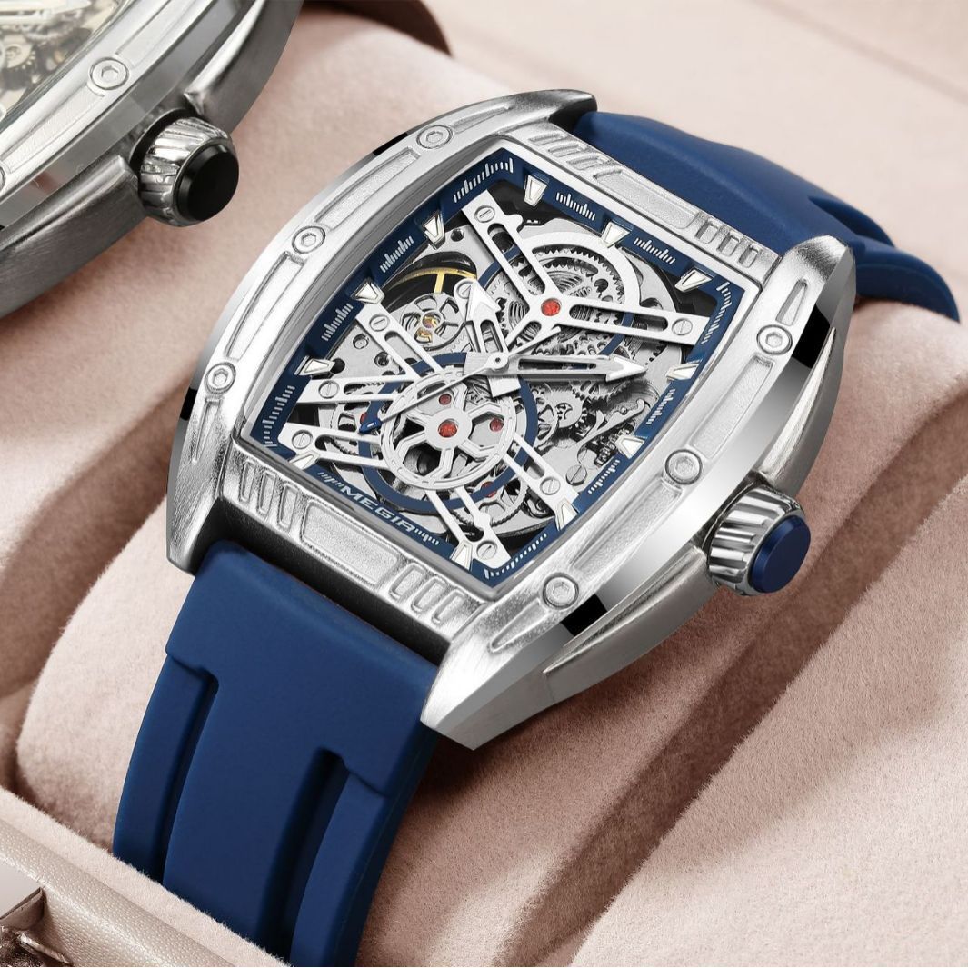 Luxury Wine Barrel Men’s Mechanical Watch – Sporty Silicone Band
