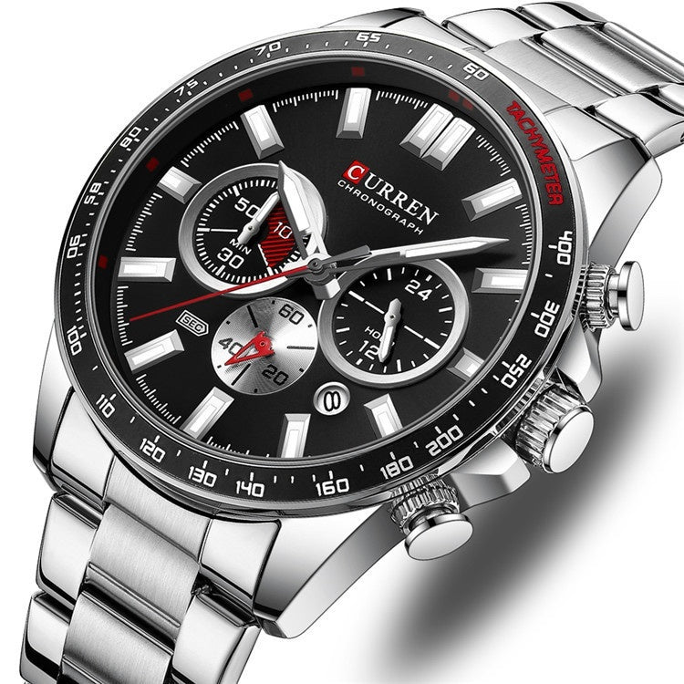 urable Men’s Quartz Timepiece – Waterproof, Calendar, Steel Bracelet